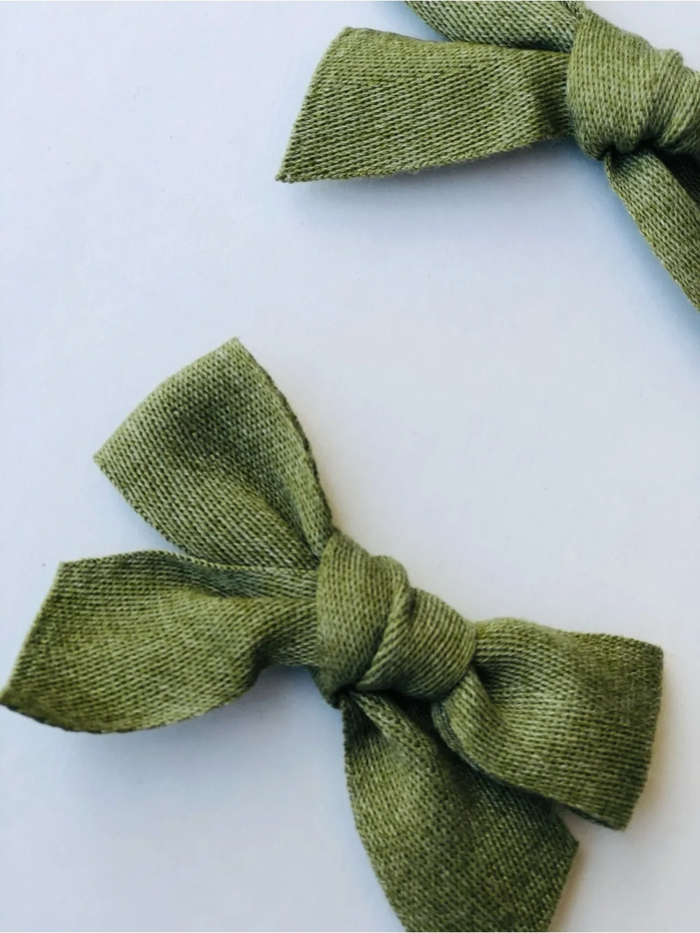 Handmade Olive Green Cotton Hair Bows - Set of 2